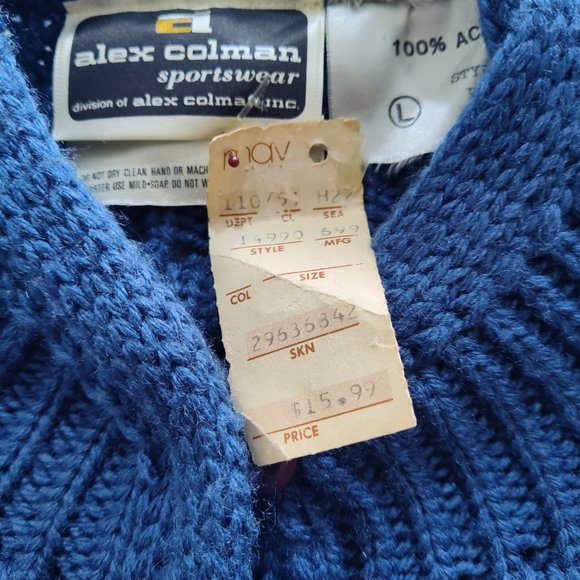 Vintage 70s Chunky Knit w Rosettes Button Front Mock Neck Cardigan Sweater L NOS - Picture 9 of 10